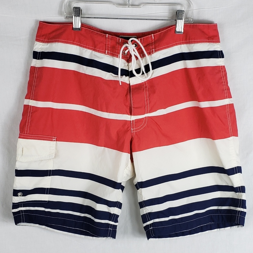 J. Crew Red White Blue Striped Board Shorts 32